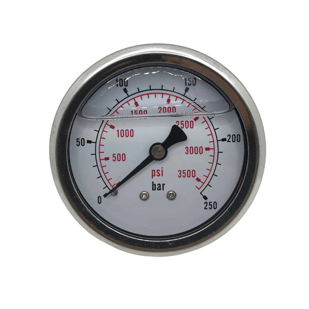 Manômetro Horizontal Medidor de Pressão Glicerina Inox 250 bar Visor 63mm 3500Psi Rosca 1/4