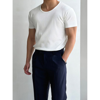 American Tough Guy Ice Silk Threaded Camiseta Muscle Men Slim-Fit Stretch Manga Curta Legal Secagem Rápida