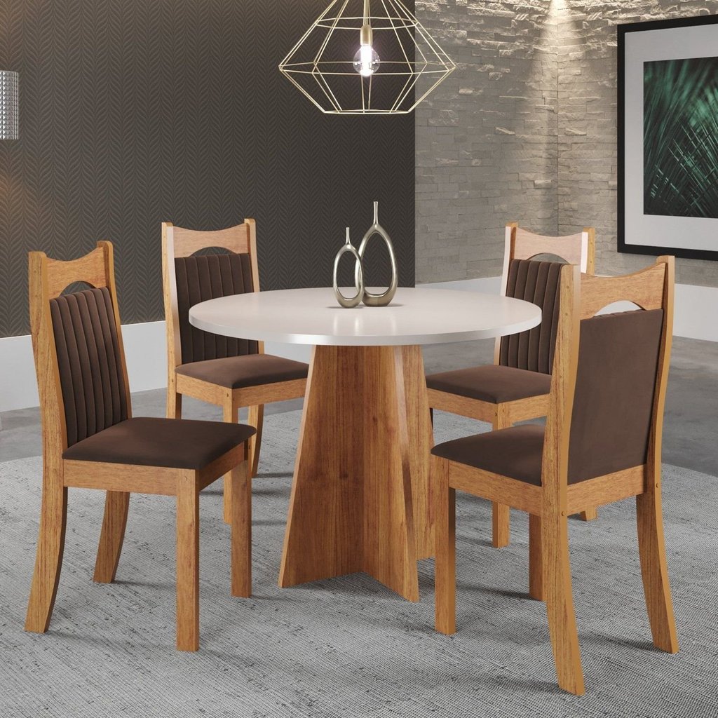Conjunto de Jantar Mesa Redonda Herbal com 4 Cadeiras Dalas Yescasa Mel/Blonde/Bombom