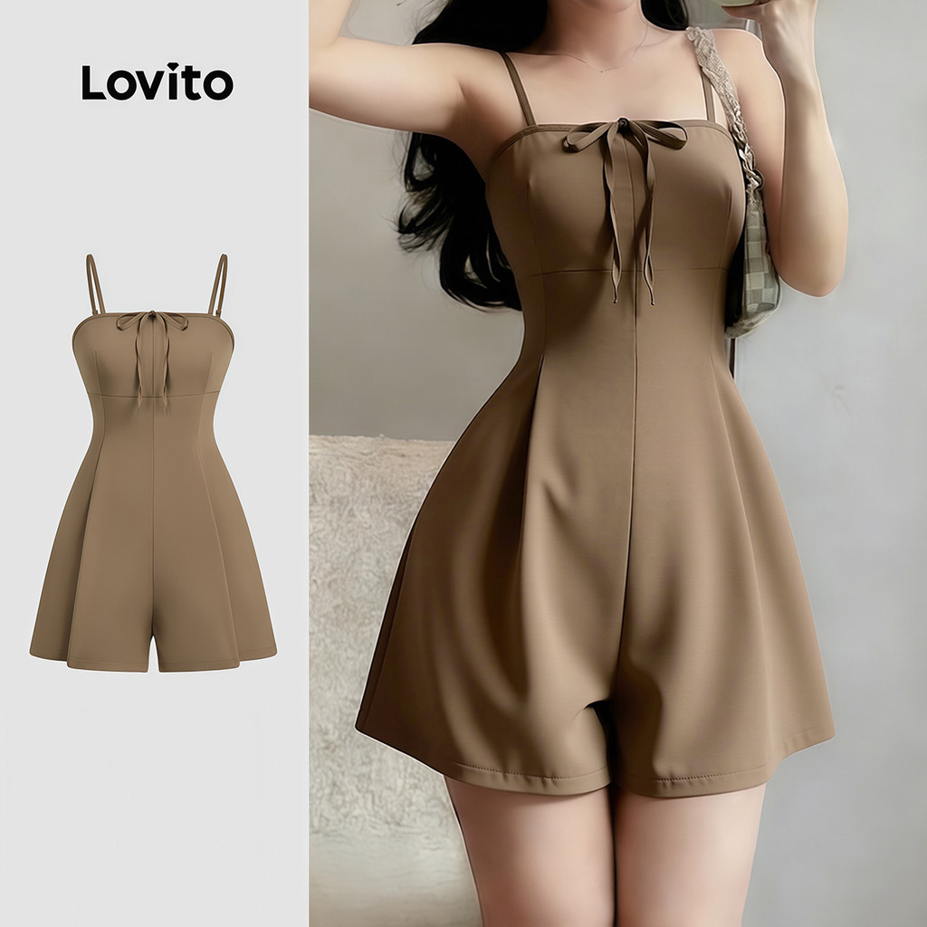 Lovito Macacão Elegante com Laço Primavera/verão Marrom para mulheres L178ED471