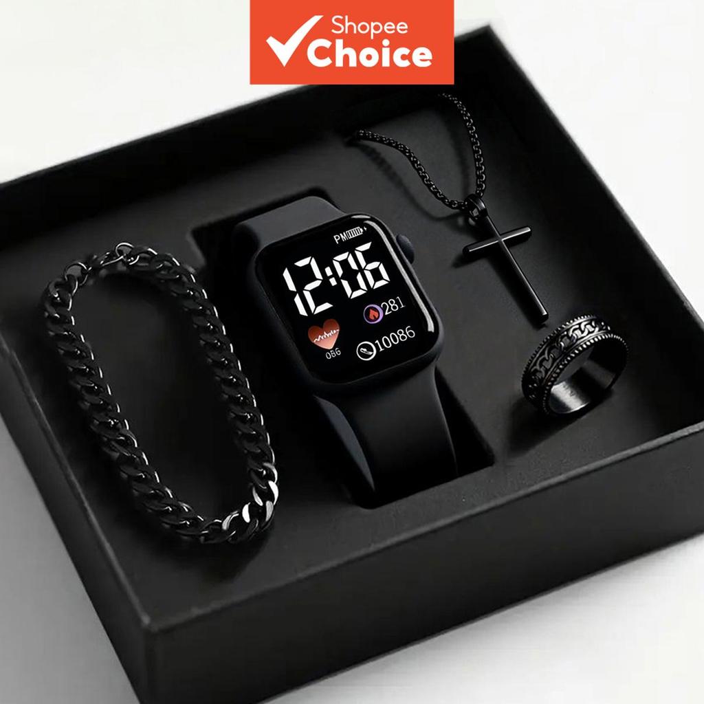 Crianças Meninos LED Relógio Digital Para Bebê Menino & Menina Conjunto De 4 Peças Pulseira De Silicone Display De Luz N