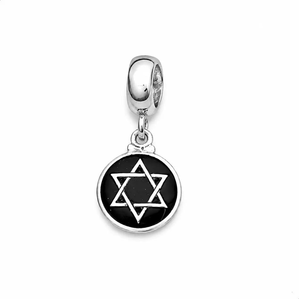 Berloque Para Pulseiras Pingente Estrela De Davi Prata 925 Preto