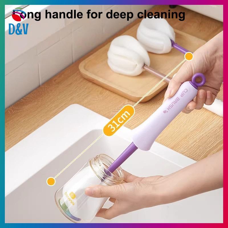 D & V Escova De Copo Espremedor De Cabo Longo Flexível De Silicone De Qualidade Alimentar Limpeza Multiuso Para Mamadeir