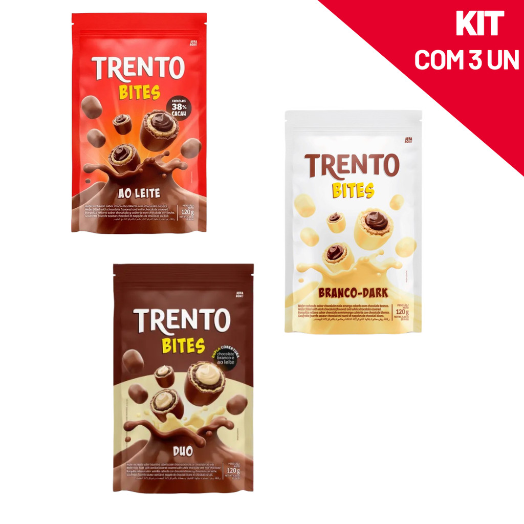 Kit com 3 Chocolate Trento Bites 120g