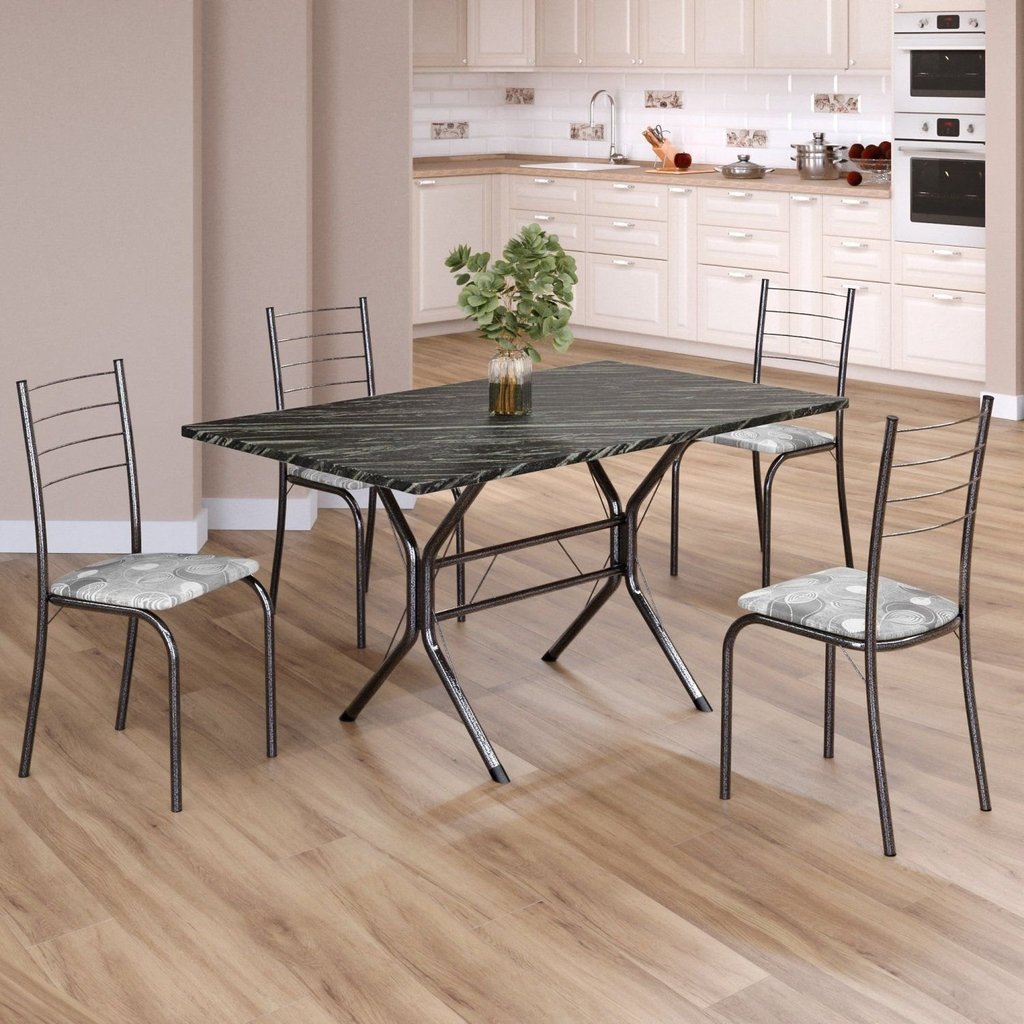Conjunto Sala de Jantar Mesa Retangular 120x75cm Tampo Ardósia Indiana 4 Cadeiras Rio Prata/Paraopeba/Mart