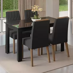 Conjunto Sala de Jantar Tampo de Vidro 4 Cadeiras Rustic/Preto/Oxford Pétala Madesa