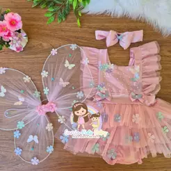 Salopete jardim encantado rosa,lilás ,verde,azul ( opção de comprar só o romper ou o kit )
