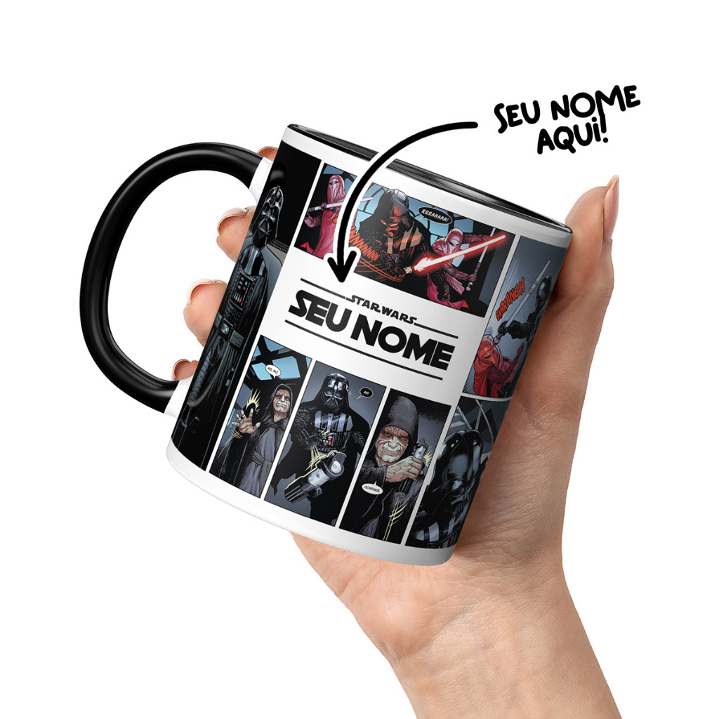 Caneca xícara porcelana Darth Vader Star Wars com nome Guerra nas estrelas quadrinhos comics revistinha Yoda Skywalker
