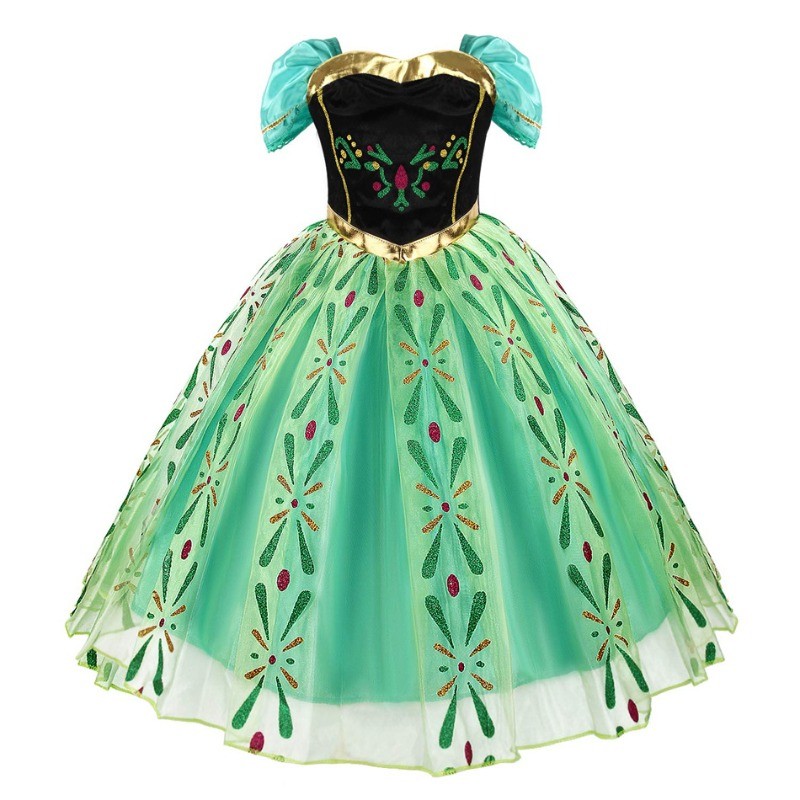 Vestido De Tule Verde Inspirado Em Anna E Elsa – Fantasia De Princesa Para Meninas Roupa De Dramatização De Verão Hallow