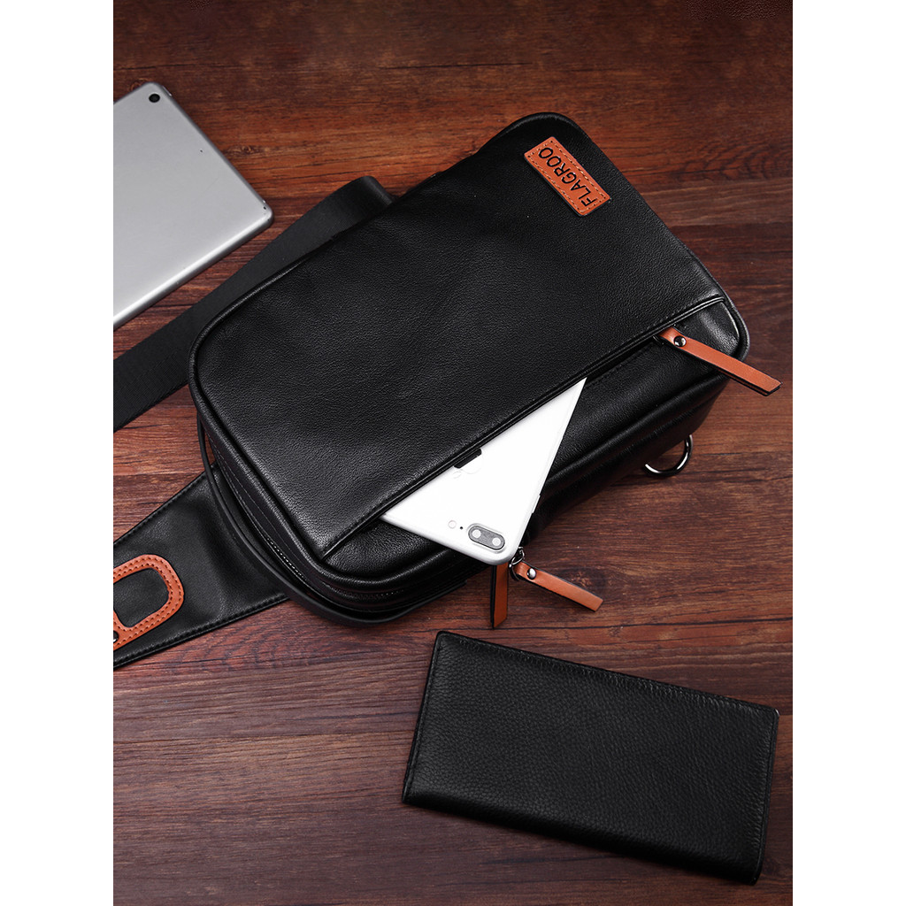 Bolsa masculina de primeira camada de couro bolsa de peito lazer esportes pequena mochila de ombro bolsa mensageiro bols