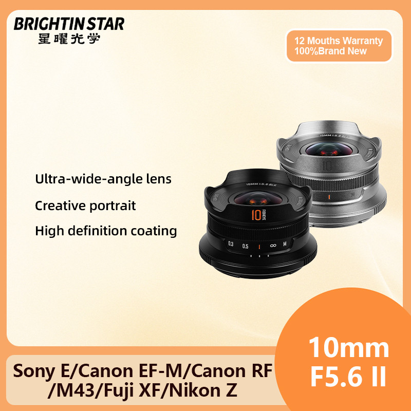 Brightin Star 10mm F5.6 II Fisheye Lente Grande Angular APS-C De Câmera Sem Espelho Para M4/3 Canon EF-M EOS R Sony E Ni
