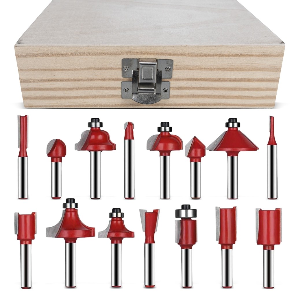 Jogo de 15 Fresas para Madeira - Carbeto, Afiado, Durável - Router Bit Set Carpintaria