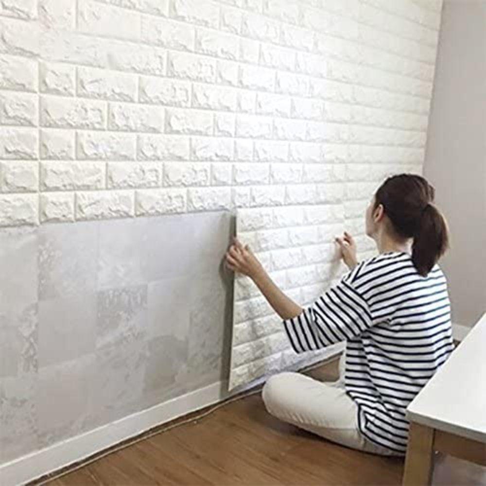 PAPEL PAREDE PAINEL 3D TIJOLINHO BRANCO PLACA AUTO ADESIVO REVESTIMENTO ESPUMA 77X70CM AUTOCOLANTE