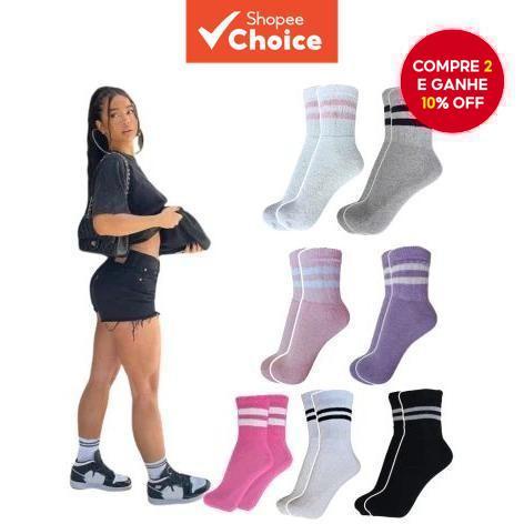 Kit de Meias de Ginástica Femininas com 05 Pares Confortáveis com Listras, Ótimas para Uso Diário e Exercícios. em Oferta na Shopee