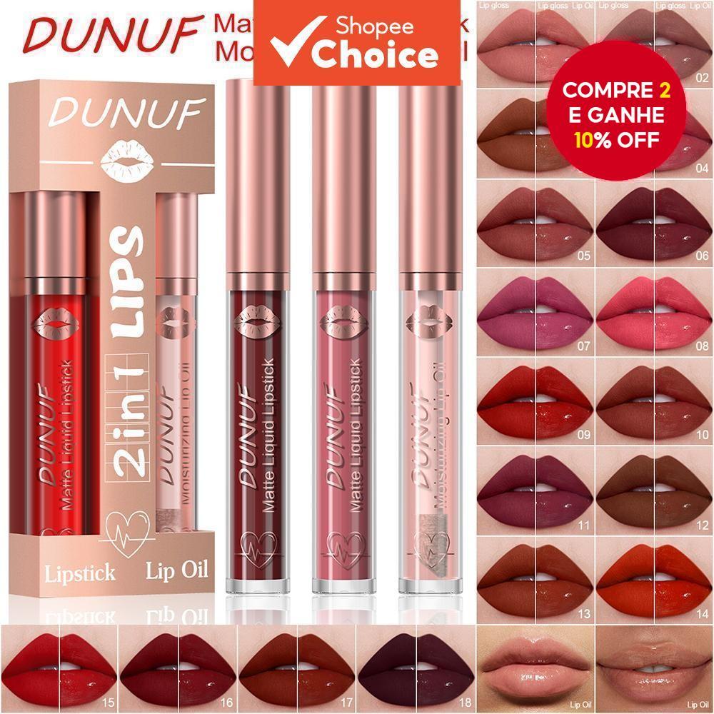 DUNUF Conjunto de Brilho Labial + Óleo Labial 2 Peças, Batom Matte À Prova D'Água e Hidratante.