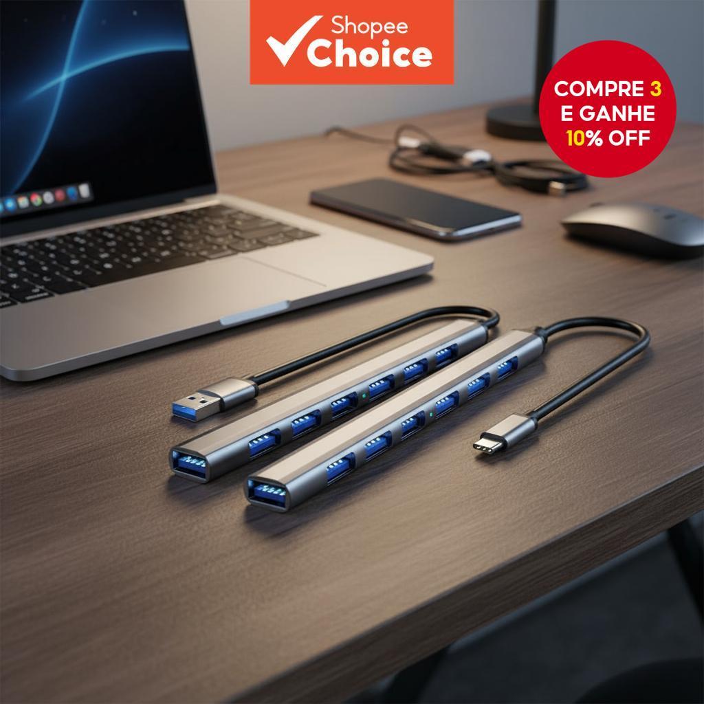 7 em 1 Hub USB 3.0 Tipo C com 4 e 7 Portas Adaptador de Energia OTG para MacBook PC Laptop Escritório em Oferta na Shopee