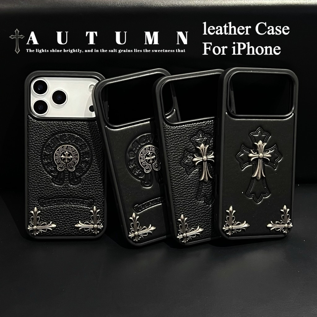 Capa De Couro Com Rebite De Metal Estilo Punk Para iPhone 17 16 15 14 13 Pro Max Proteção De Design De Moldura Grande Tu