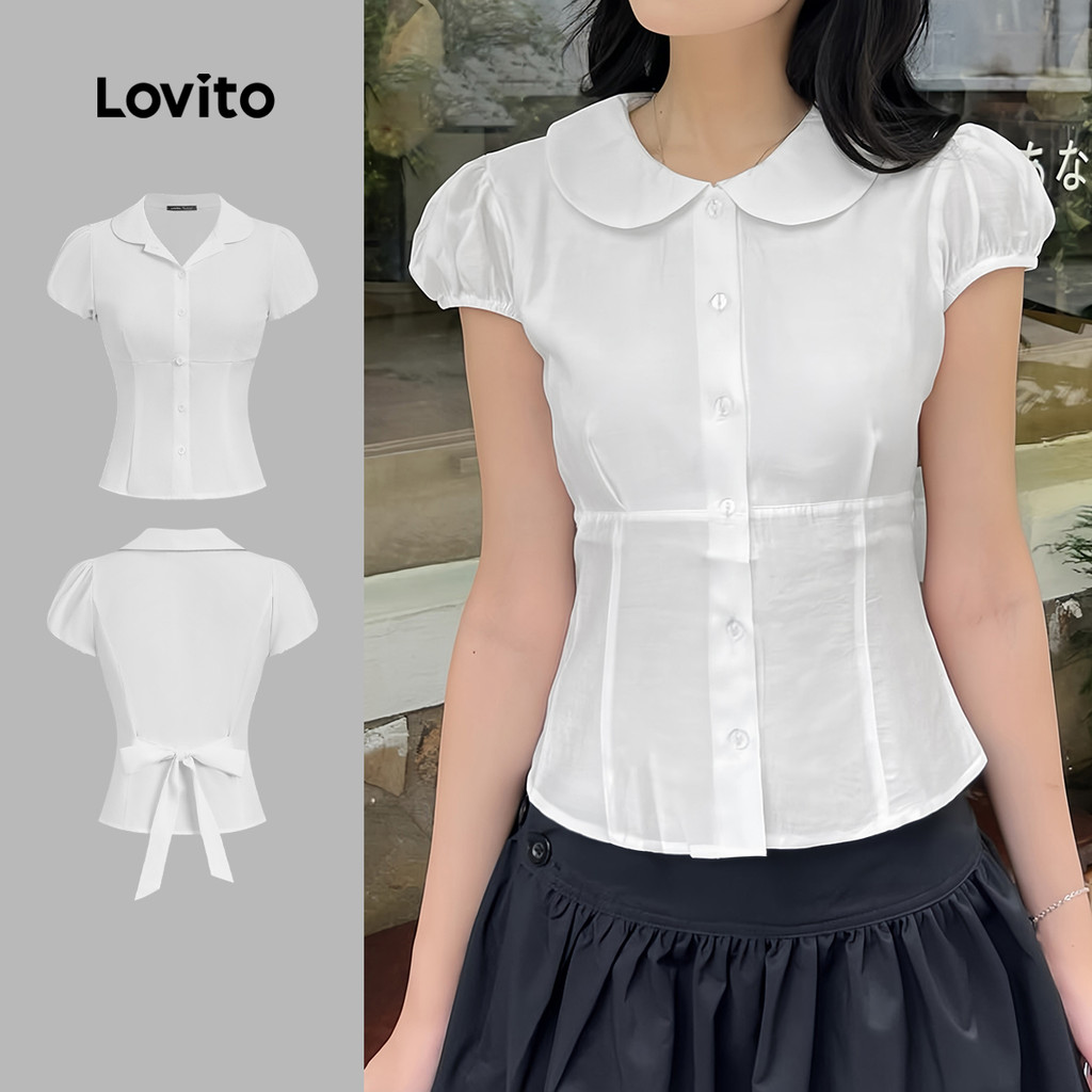 Lovito Blusa Fofa de Botão com Textura Primavera/verão Blusa Branca para Mulheres L166AD167 em Oferta na Shopee