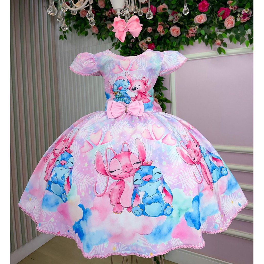 Vestido Tematico Luxo Stitch e Angel Modelo 2 Menina Infantil Festa Formatura Fantasia Aniversário em Oferta na Shopee