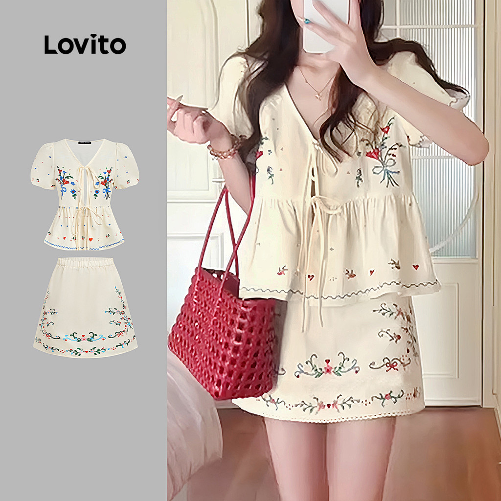 Lovito Conjuntos de Saia Casuais para Primavera/verão para mulheres L157ED388 em Oferta na Shopee