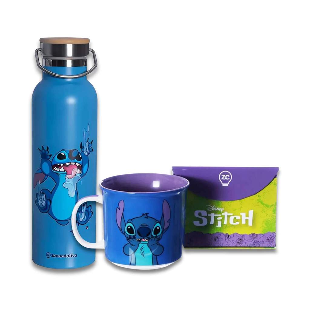 Kit Garrafa Térmica Camp Stitch 600ml + Caneca Disney Stitch 350ml