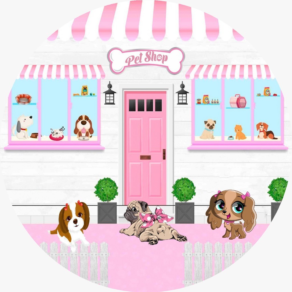 Painel Redondo Tecido Sublimado Pet Shop 1,50