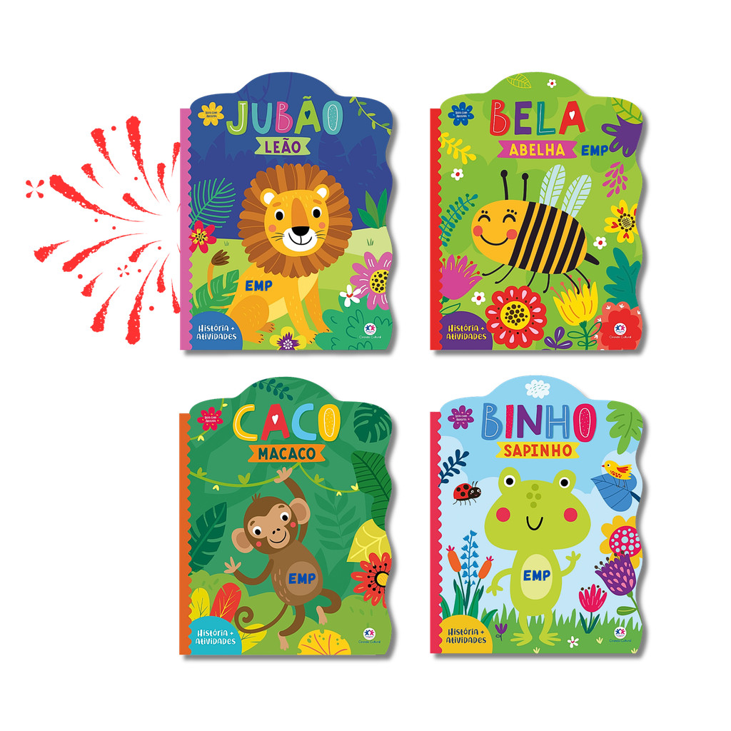 Kit 4 Livros Infantis Leia com Alegria (Bela Abelha, Binho Sapinho, Caco Macaco e Jubão Leão)