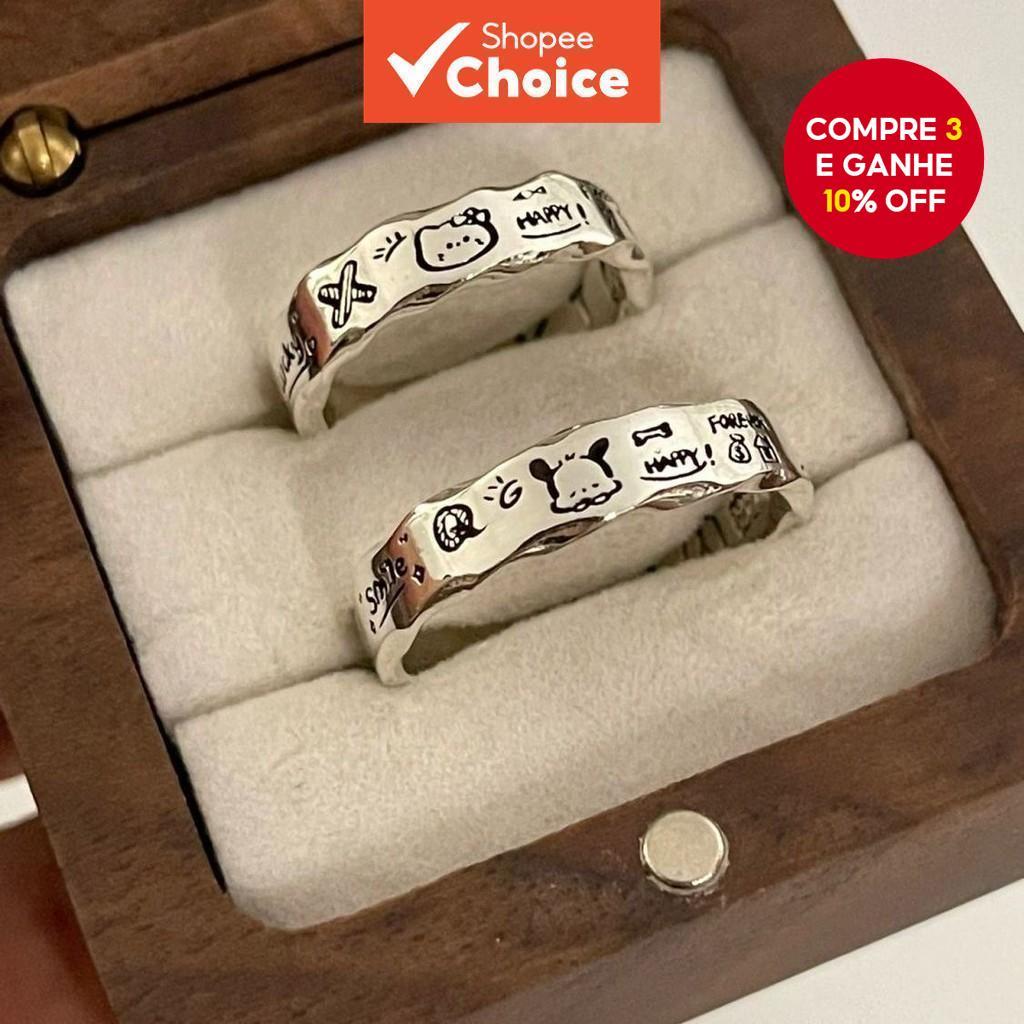 Conjunto De Anel De Casal De Anime De Desenho Animado , Acessórios De Joias De Liga De Graffiti , Design Ajustável Para 
