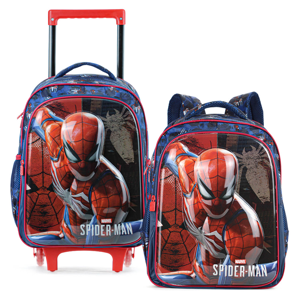 Kit Mochila Com Rodas 16 Azul + Mochila 16 Escolar Xeryus Escolar Xeryus Spider Man Face Azul - Infantil