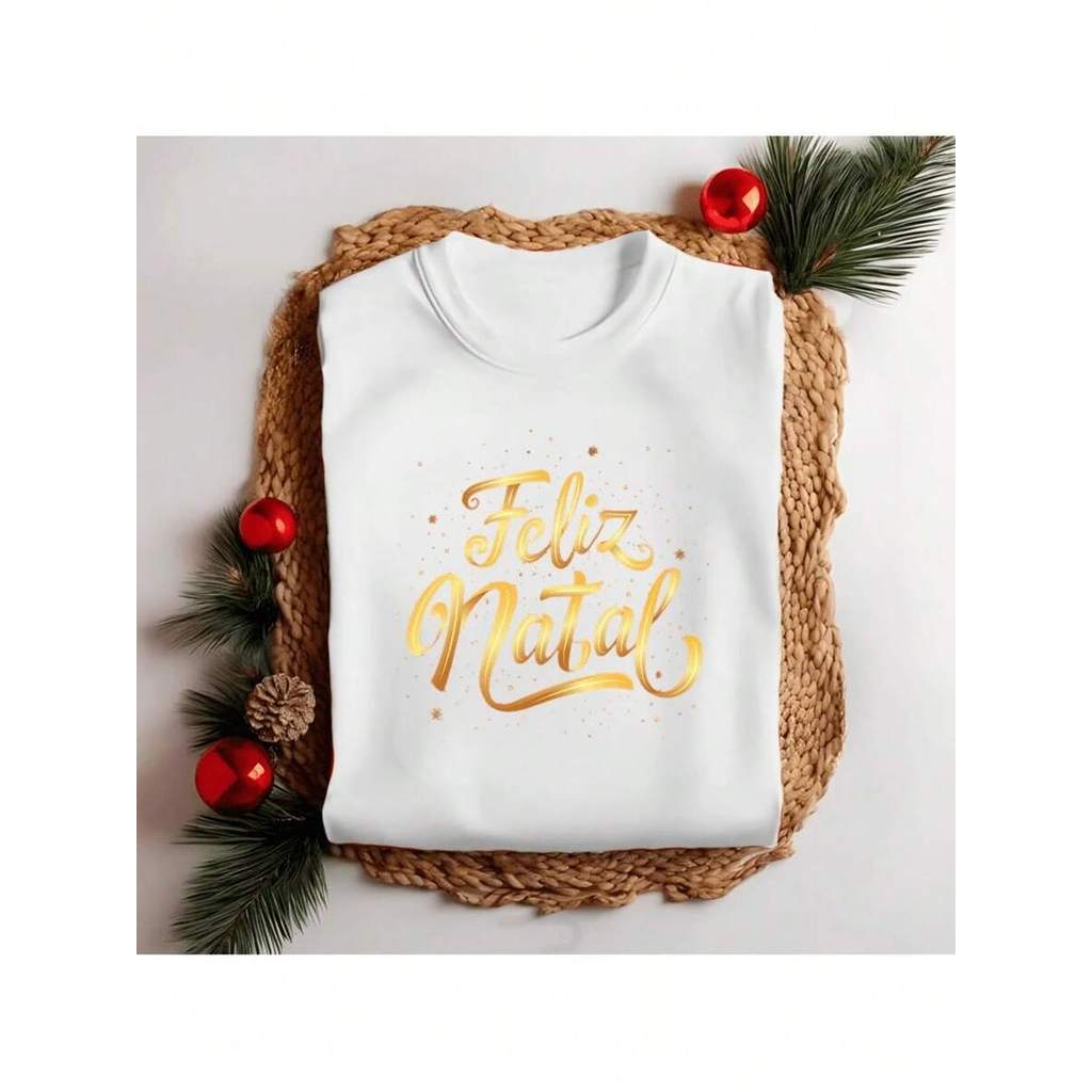 Camiseta Unissex Natal Feliz Natal Dourado Personalizada 100% Algodão Delicada Festa Feliz Natal Lançamento