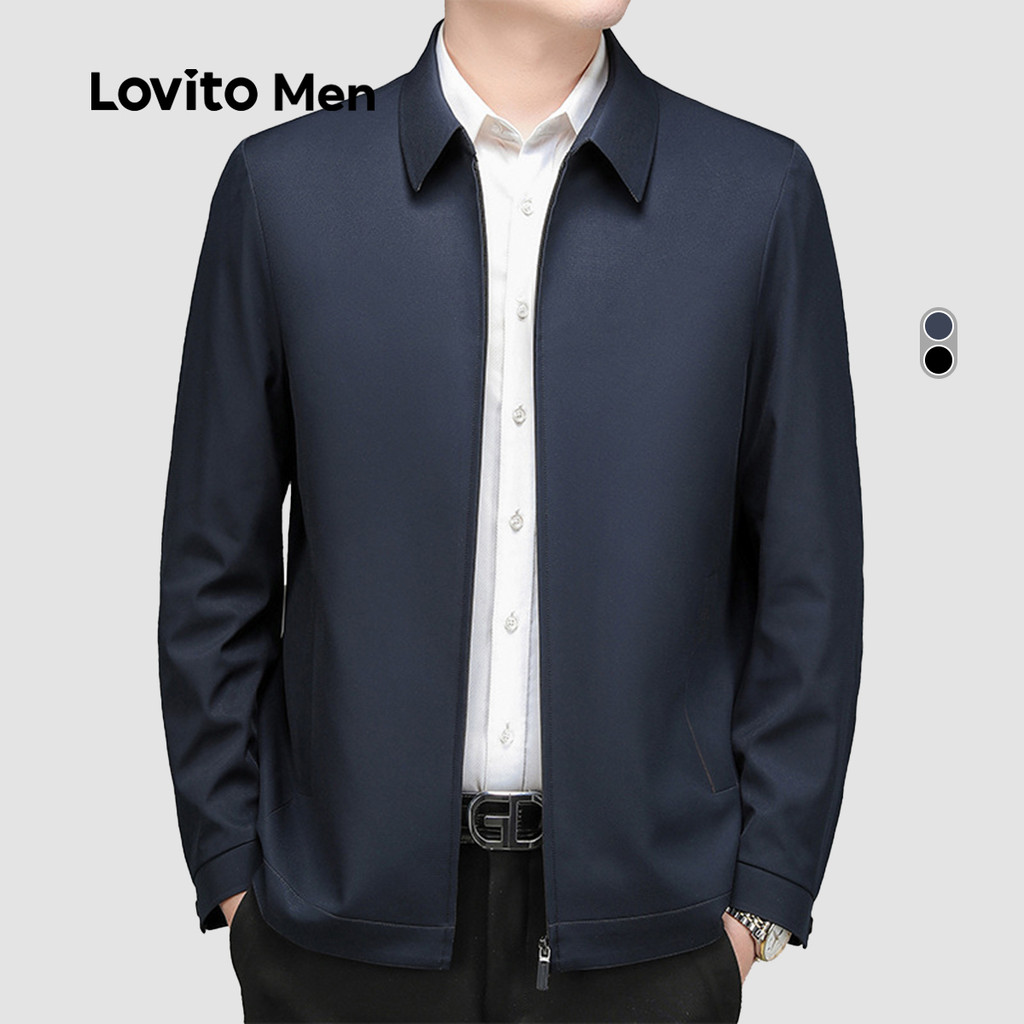 Lovito Jaqueta Masculina Elegante Clássica E Versátil Com Zíper Azul Marinho Para Uso No Outono/inverno LNE122170 em Oferta na Shopee