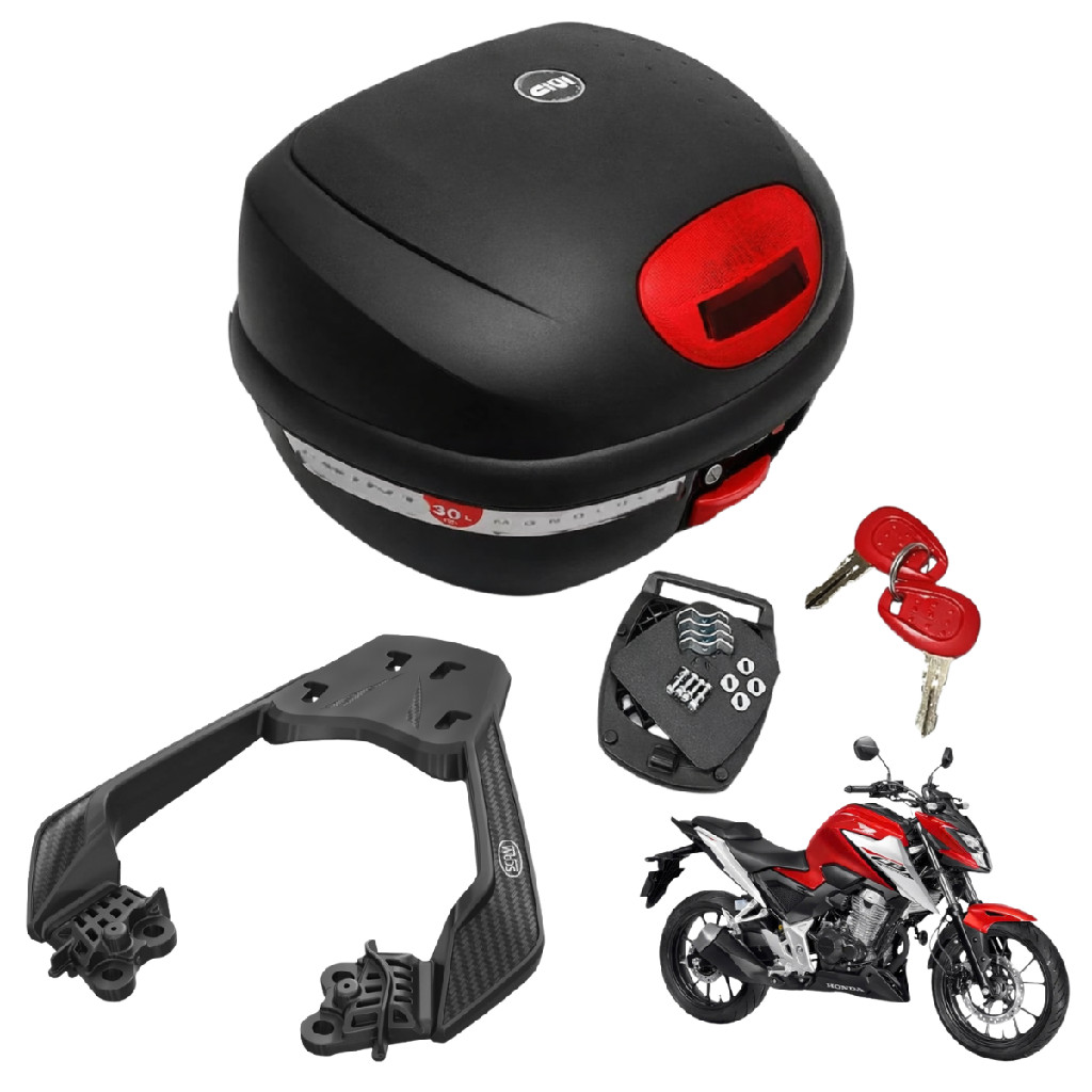 Bau De Moto Givi 33L Flow Fume E Bagageiro Scam Fiberforce Honda CB 300F Twister 2023 A 2026 Bauleto Top Case Kit