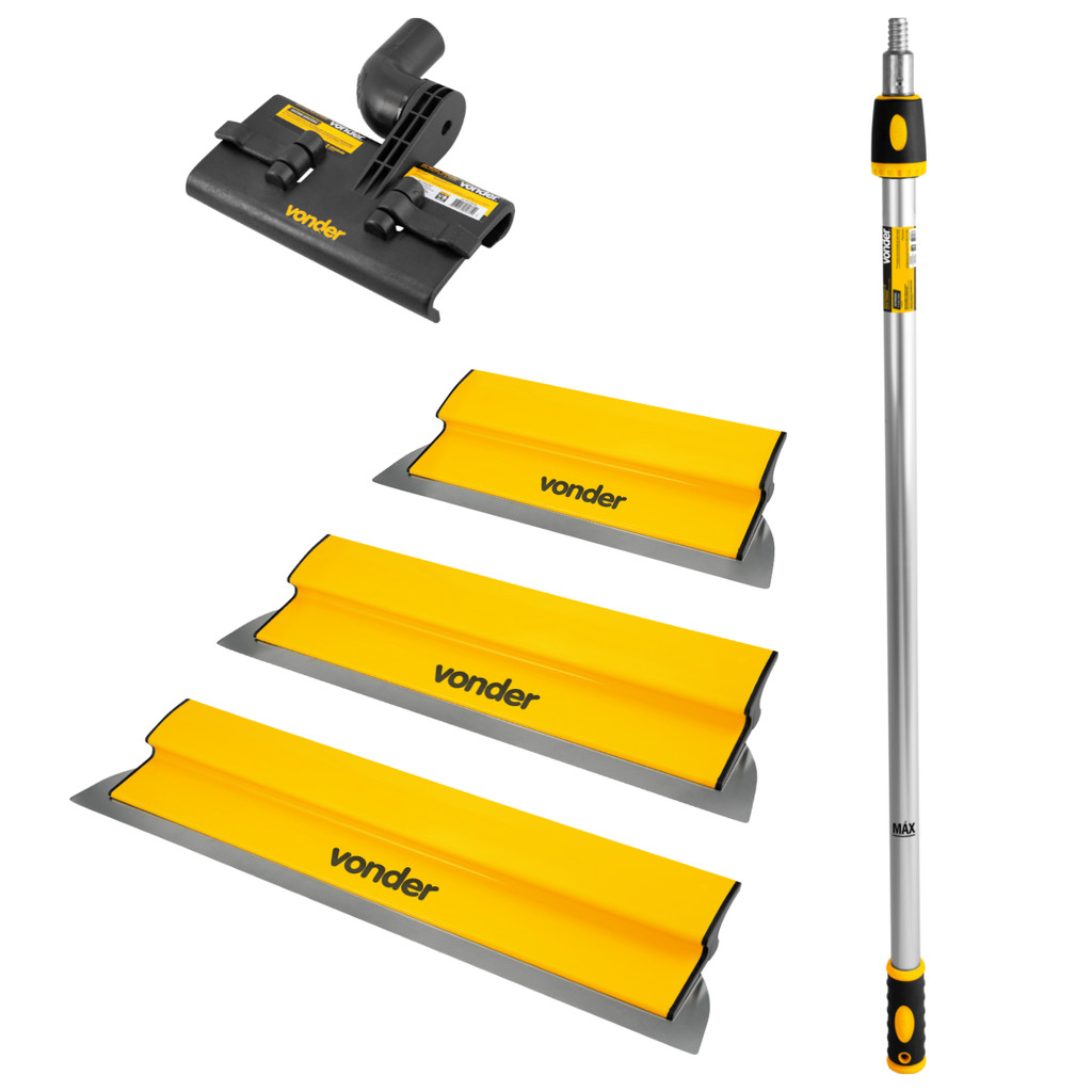 Kit Desempenadeira Massa Corrida Inox Cabo Extensor Suporte Pintura Profissional Vonder Kit
