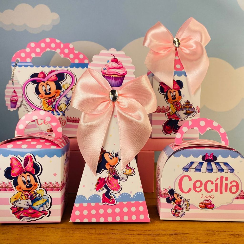 kit Caixas Festa Minnie Confeiteira • Lembrancinhas Personalizadas para Aniversário Infantil  confeitaria da minnie