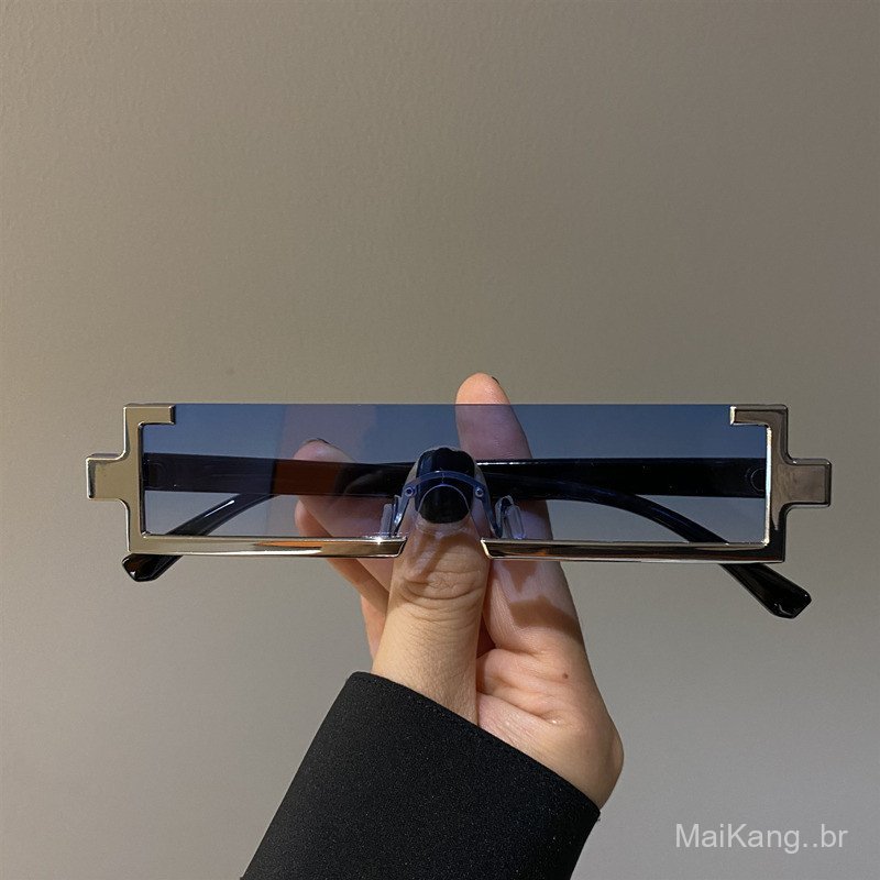 Óculos de sol futuristas de metal retangulares de peça única, estilo ISN, com tecnologia única, para homens, óculos de s