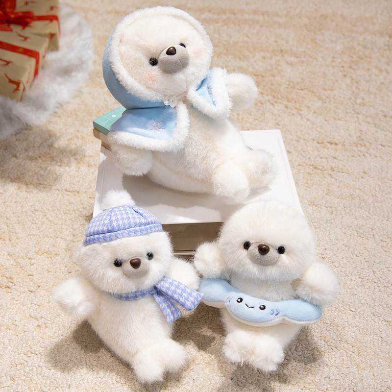 Bonito Azul Islândia Selo Brinquedo De Pelúcia Com Diabo Peixe Manto Cachecol Macio Recheado Boneca Presente Aniversário
