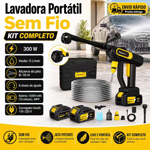 RubroX 6 Em 1 1000 PSI 300W Lavadora De Alta Pressão Sem Fio Adequado Para Carros E Jardins 2 BAT