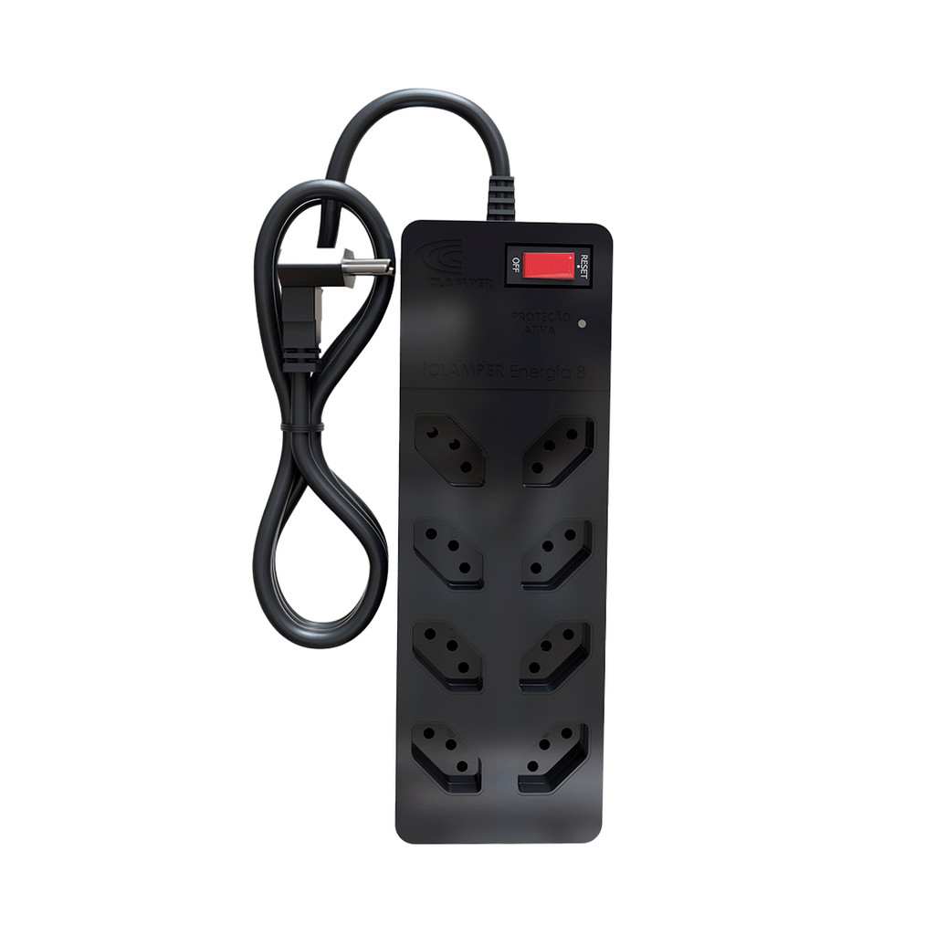 iCLAMPER Eletro 8 Filtro de linha com DPS Bivolt 10A Preto