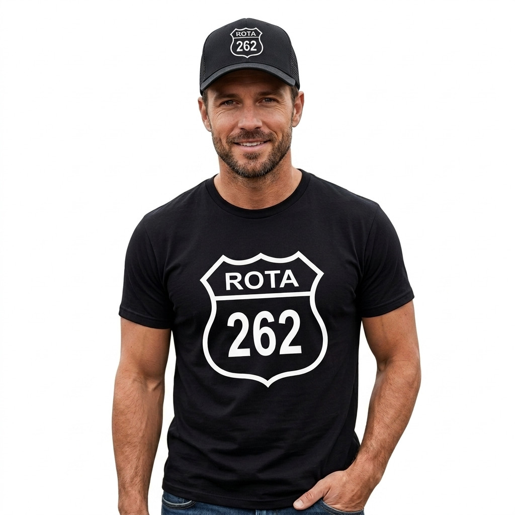 KIT Camiseta + Boné Adulto Juvenil Unissex Estampa  Caminhoneiro Rota Camisa 100% Algodão Conforto Qualidade Premium
