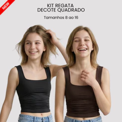 Kit Blusa Básica Decote Quadrado Franzido Infantil Juvenil Menina
