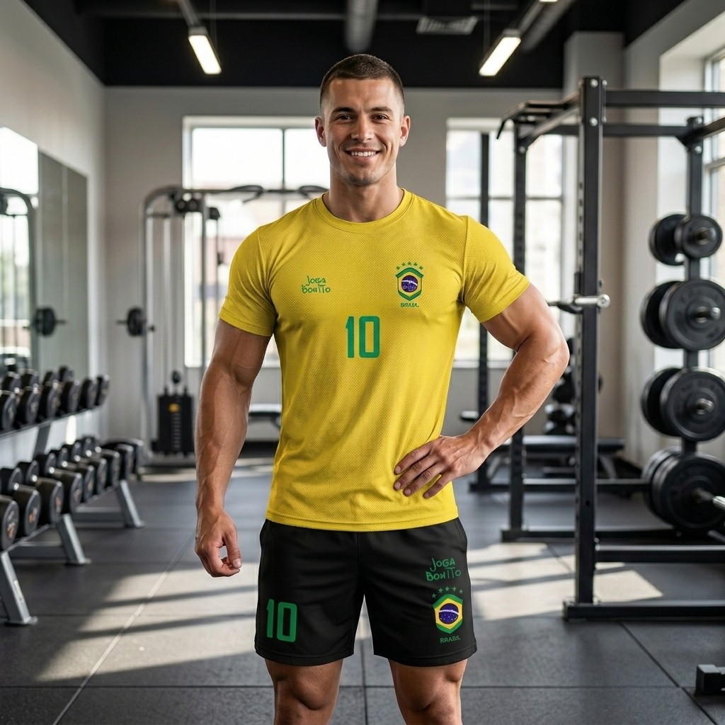 Conjunto Masculino Academia Camiseta Dry Fit E Bermuda Tactel Treino, Corrida, Dia a Dia Futebol