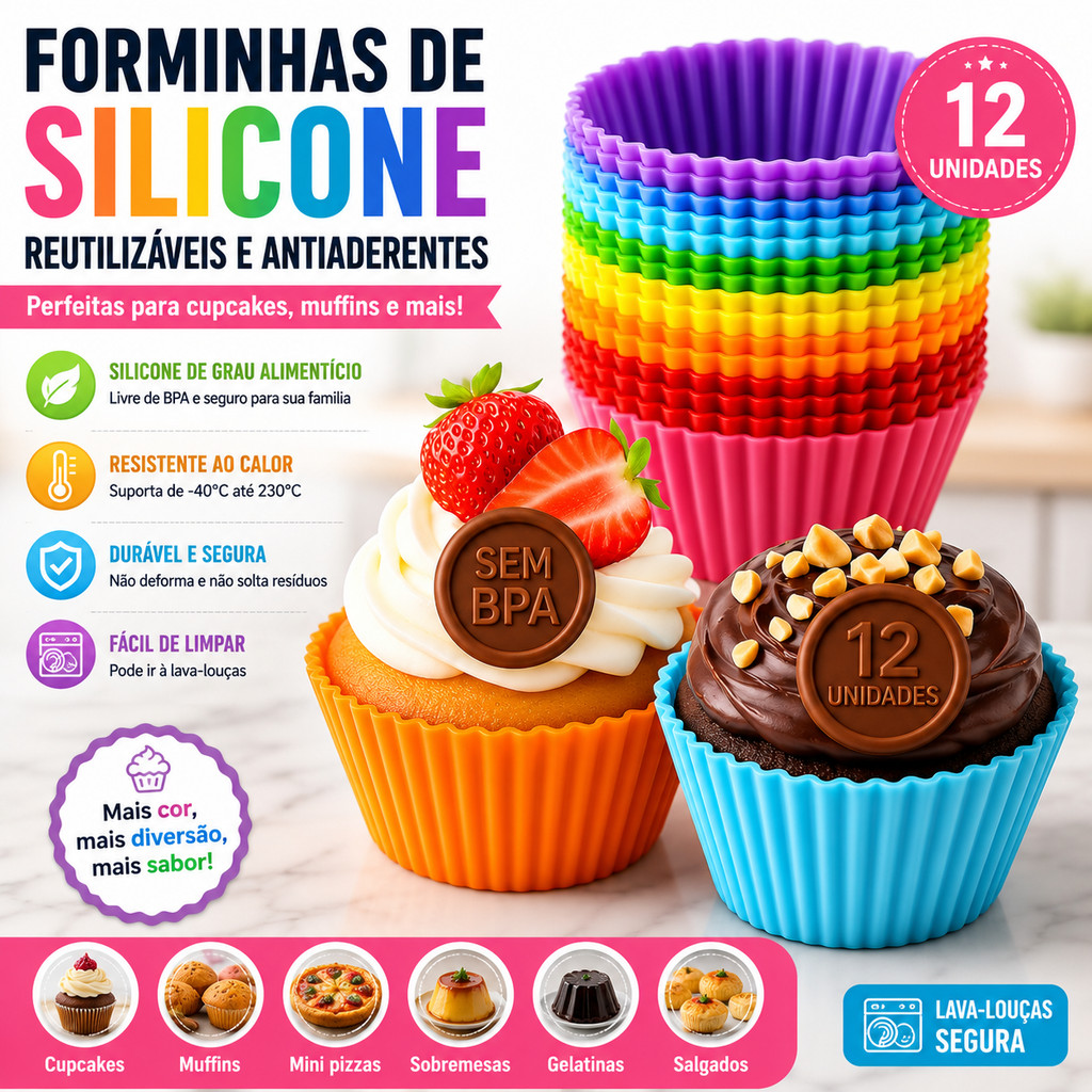 Kit 12/24/36 Forminhas Silicone Cupcake Empadinha Air Fryer