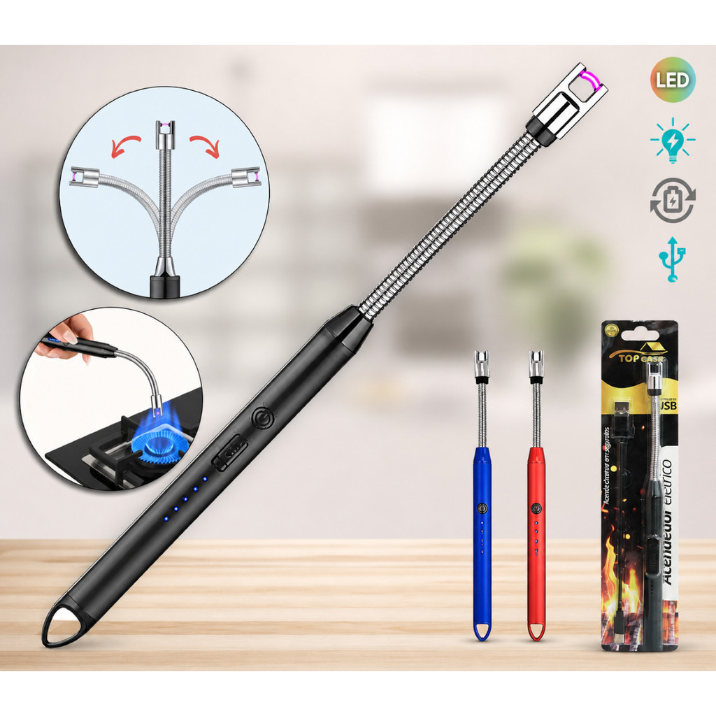 Acendedor Elétrico Fogão USB Recarregável Flexível Eletronico Isqueiro Churrasqueira Sem Gás Seguro
