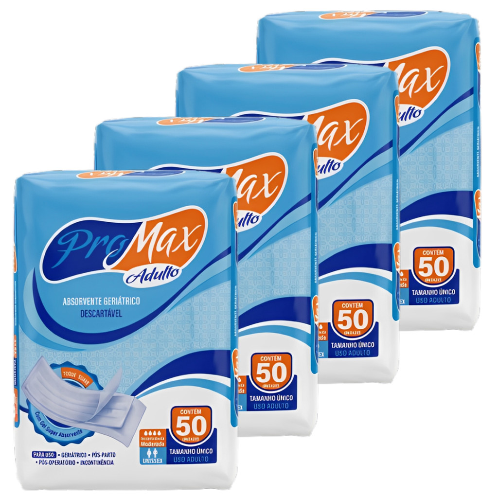 Kit 4 Absorvente Geriátrico Incontinência ProMax Total 200 Unidades Econômico