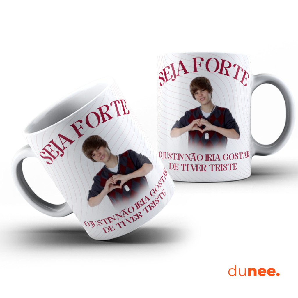 Caneca Porcelana Justin Bieber Seja Forte Porcelana 325ml Café Amiga Presente Belieber