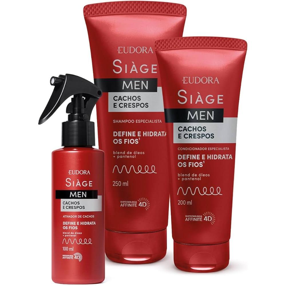 Kit Siàge Men Cachos e Crespos: Cond + Sh + Spray Ativador
