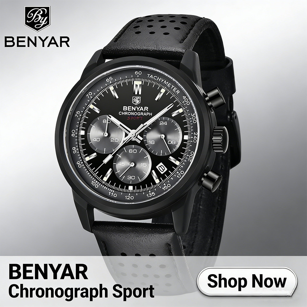 BENYAR DesignTop-tier Marca Relógio Esportivo Masculino De Quartzo 42MM Militar Multifuncional Cronógrafo 30M Premium À