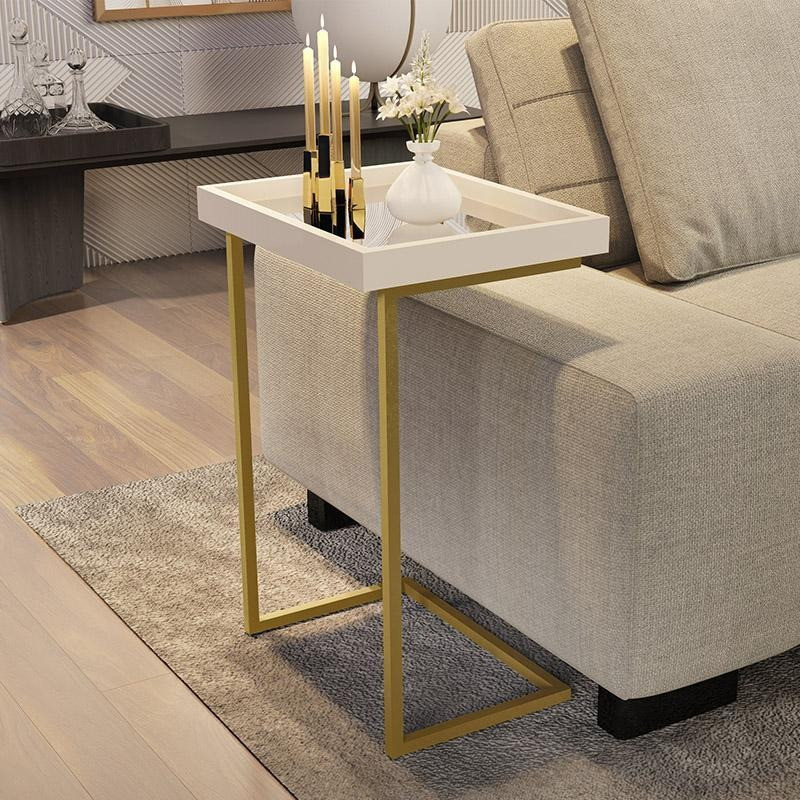 Mesa Lateral Espelhada com Pés de Ferro Apoio Sala Sofá Moderna Decoração Resistente e Elegante