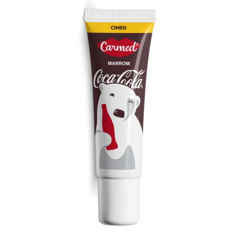 Detalhes do Kit Hidratante Labial Carmed Coca-Cola Cor Vermelho, Incolor e Marrom 10g Cada + Engradado