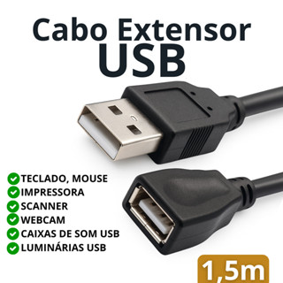 Cabo Extensor USB 1,5m - USB Macho x USB Fêmea para Multimídias em Oferta na Shopee